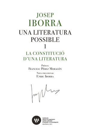 UNA LITERATURA POSSIBLE.1, LA CONTITUCIÓ D´UNA LITERATURA