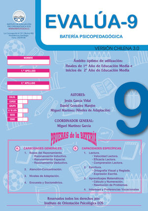 BATERÍA PSICOPEDAGÓGICA EVALUA 9 3.0 (VERSIÓN CHILENA)